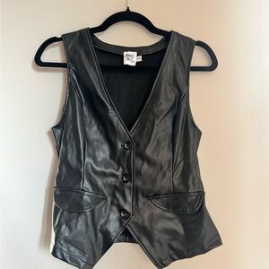 Princess Polly Black Faux Leather Vest Y2K Button Front Moto Grunge Gorpcore